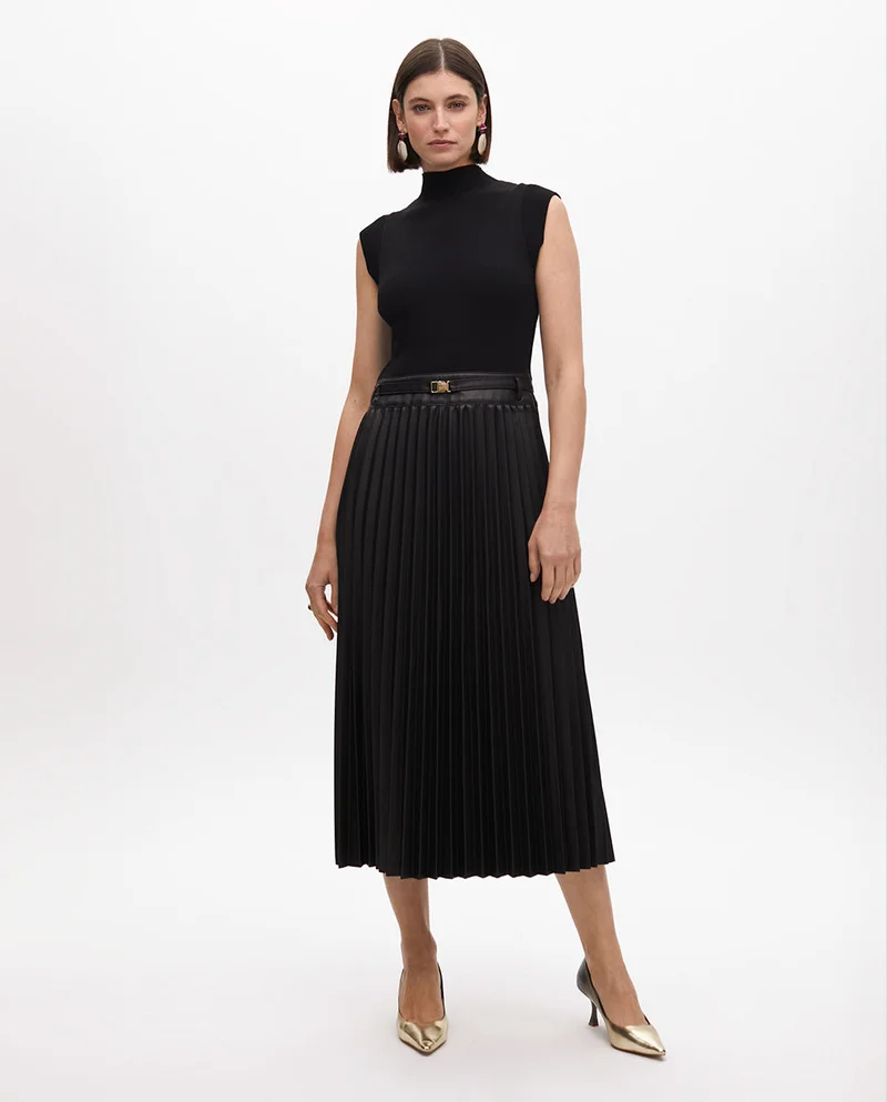 لولا كساديمونت Midi Dress with Leather Effect Pleated Skirt